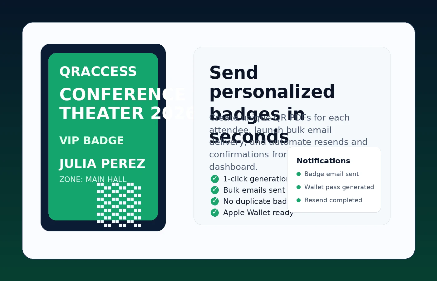 QRACCESS badge automation and email delivery visual